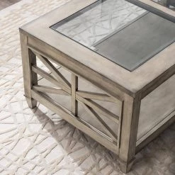 45.5 in. Antique Gray Rectangular Wood Coffee Cocktail Table with Tempered Glass Top by Magic Home -Cheap Tidoin Store antique gray magic home coffee tables 894 kfz 1318 an 1f 1000