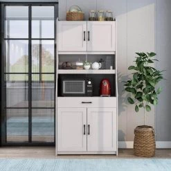 Antique White One-Body Style Pantry Storage Buffet Cabinet with Doors and Adjustable Shelves by Magic Home -Cheap Tidoin Store antique white magic home accent cabinets cs wf289494aaa 31 1000