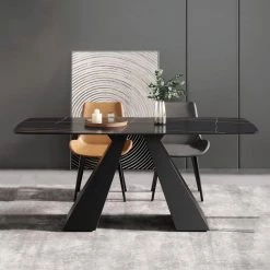 70.87 in. Round Edge Pandora Sintered Stone Dining Table with Black Metal Base by Magic Home -Cheap Tidoin Store arc edge pandora and black magic home kitchen dining tables pv ts2001bwd 31 1000