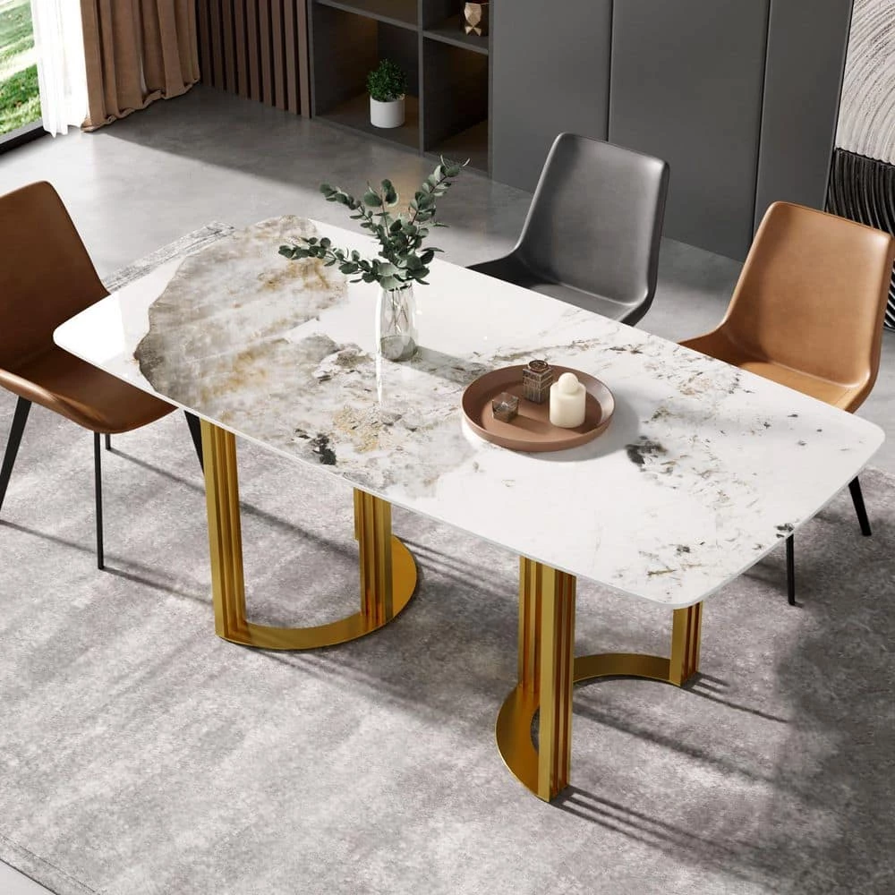 70.87 in. Round Edge Pandora Sintered Stone Dining Table with Golden Metal Base by Magic Home 3 70.87 in. Round Edge Pandora Sintered Stone Dining Table with Golden Metal Base by Magic Home