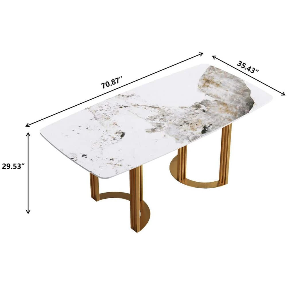 70.87 in. Round Edge Pandora Sintered Stone Dining Table with Golden Metal Base by Magic Home 5 70.87 in. Round Edge Pandora Sintered Stone Dining Table with Golden Metal Base by Magic Home - Image 3