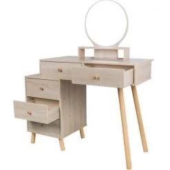 Modern Barnwood 5-Drawer Vanity Sets 15.8 in. X 31.5 in. X 48.1 in. with Cushioned Stool and Storage Cabinet by Tidoin -Cheap Tidoin Store barnwood tidoin makeup vanities elf ydw9 092 4f 1000