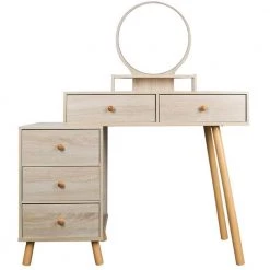 Modern Barnwood 5-Drawer Vanity Sets 15.8 in. X 31.5 in. X 48.1 in. with Cushioned Stool and Storage Cabinet by Tidoin