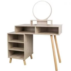 Modern Barnwood 5-Drawer Vanity Sets 15.8 in. X 31.5 in. X 48.1 in. with Cushioned Stool and Storage Cabinet by Tidoin -Cheap Tidoin Store barnwood tidoin makeup vanities elf ydw9 092 77 1000