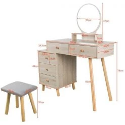 Modern Barnwood 5-Drawer Vanity Sets 15.8 in. X 31.5 in. X 48.1 in. with Cushioned Stool and Storage Cabinet by Tidoin -Cheap Tidoin Store barnwood tidoin makeup vanities elf ydw9 092 c3 1000