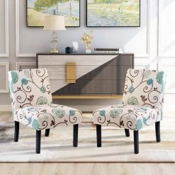 Beige Color Floral Upholstered Armless Accent Living Room Chair (Set of 2) by Magic Home -Cheap Tidoin Store beige magic home accent chairs cs pp193595aac 31 1000
