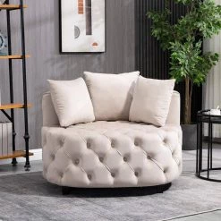 Classical Velvet Accent Barrel Leisure Sofa Chair, Beige by Magic Home 15 Classical Velvet Accent Barrel Leisure Sofa Chair, Beige by Magic Home -Cheap Tidoin Store beige magic home accent chairs cs w50127471 31 1000