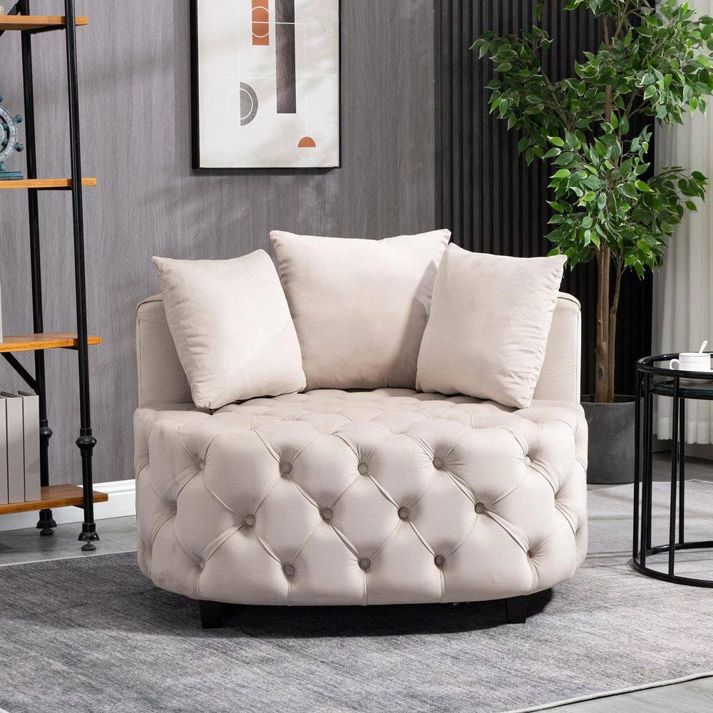 Classical Velvet Accent Barrel Leisure Sofa Chair, Beige by Magic Home 9 Classical Velvet Accent Barrel Leisure Sofa Chair, Beige by Magic Home - Image 7