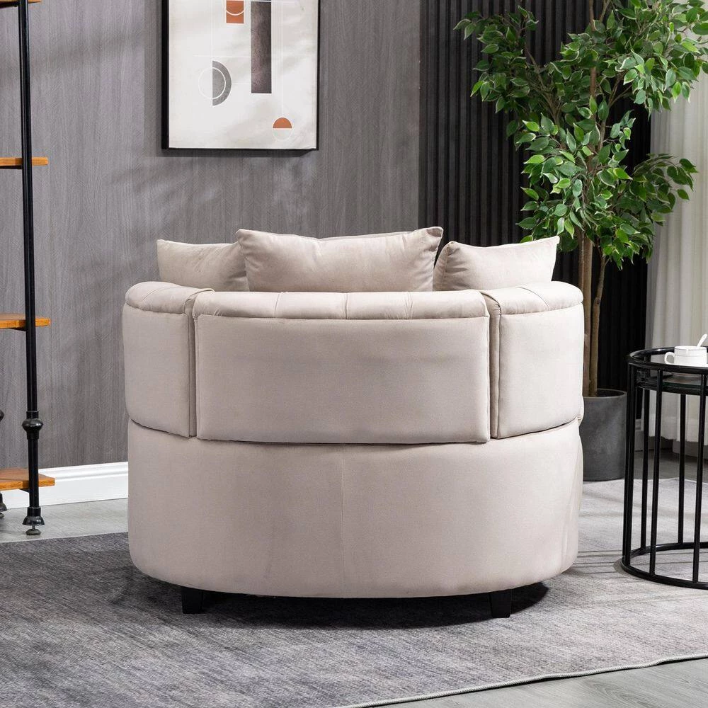 Classical Velvet Accent Barrel Leisure Sofa Chair, Beige by Magic Home 8 Classical Velvet Accent Barrel Leisure Sofa Chair, Beige by Magic Home - Image 6