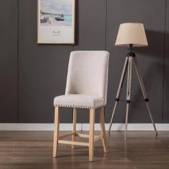 44.49 in. H Beige Upholstered Wood High Back Pub Chairs Bar Stools with Rubber Wood Legs (Set of 2) by Magic Home -Cheap Tidoin Store beige magic home bar stools cs pp196905aad 31 1000