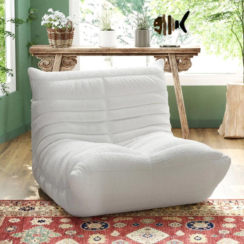 34.25 in. Teddy Velvet Rectangle Bean Bag Lazy Sofa in Beige by Magic Home 3 34.25 in. Teddy Velvet Rectangle Bean Bag Lazy Sofa in Beige by Magic Home