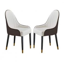 Beige PU Leather Solid Wood Dining Chair with Metal Legs (Set of 2) by Magic Home
