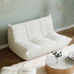 53.15 in. Teddy Velvet Bean Bag 2 Seats Lazy Sofa Couch in Beige by Magic Home