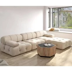 103.95 in. Convertible Modular Velvet Rectangular Sectional Sofa with Ottomans in Beige by Magic Home