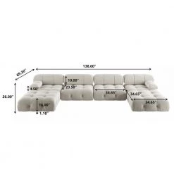 138.6 in. Square Arm Modern Velvet Straight 4-Seater Sectional Sofa with 2-Ottoman in Beige by Magic Home -Cheap Tidoin Store beige magic home sectional sofas mh s4 2 105be c3 1000