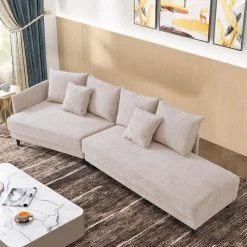 Modern 113.8 in. Sectional Polyester Sofa with Right Hand Facing Chaise, Beige by Magic Home