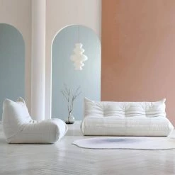 Modern 2-Piece Teddy Velvet 3 Seater Lazy Sofa with Ottoman Living Room Set, Beige by Magic Home