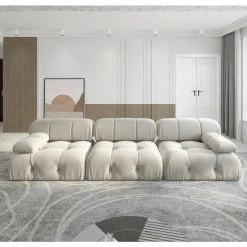 103.95 in. Square Arm Modern Velvet Straight 3-Seater Sectional Sofa in Beige by Magic Home -Cheap Tidoin Store beige magic home sofas couches mh s3 105be 31 1000