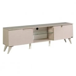 Modern 67 in. Wood Beige TV Stand with 2 Storage Shelves and 2 Doors Fits TV's up to 70 in. by Tidoin