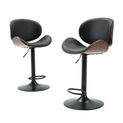 46.06 in. Height Black and Brown Bentwood Adjustable Swivel Bar Stools with PU Leather Upholstered (Set of 2) by Magic Home
