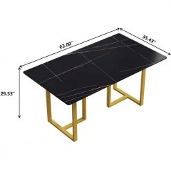 62.99 in. Rectangular Black Sintered Stone Dining Table with Gold Stainless Steel Legs by Magic Home -Cheap Tidoin Store black and gold magic home kitchen dining tables mh dtt16b dtl2g c3 1000