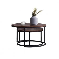 31.5 in. Black Metal Frame with Walnut Top Round Modern Nesting Coffee Table by Magic Home -Cheap Tidoin Store black frame magic home nesting tables cs w24714242 31 1000