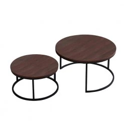 31.5 in. Black Metal Frame with Walnut Top Round Modern Nesting Coffee Table by Magic Home -Cheap Tidoin Store black frame magic home nesting tables cs w24714242 76 1000