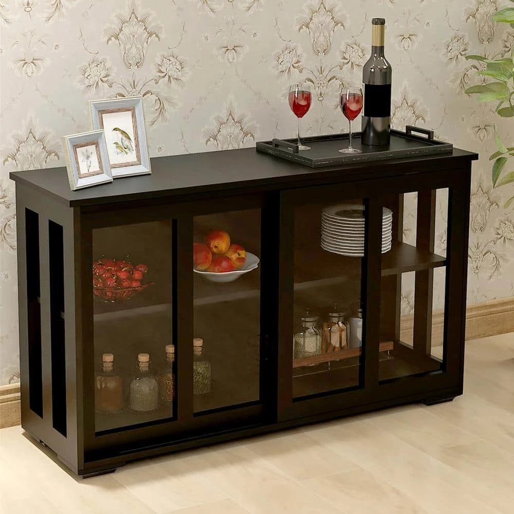 Black Color Kitchen Storage Cabinet with Glass Door by Magic Home 3 Black Color Kitchen Storage Cabinet with Glass Door by Magic Home