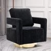 30.7 in. Chenille Fabric Swivel Accent Leisure Arm Chair With Gold Stainless Steel Base, Black by Magic Home -Cheap Tidoin Store black magic home accent chairs ows dw100 64 1000