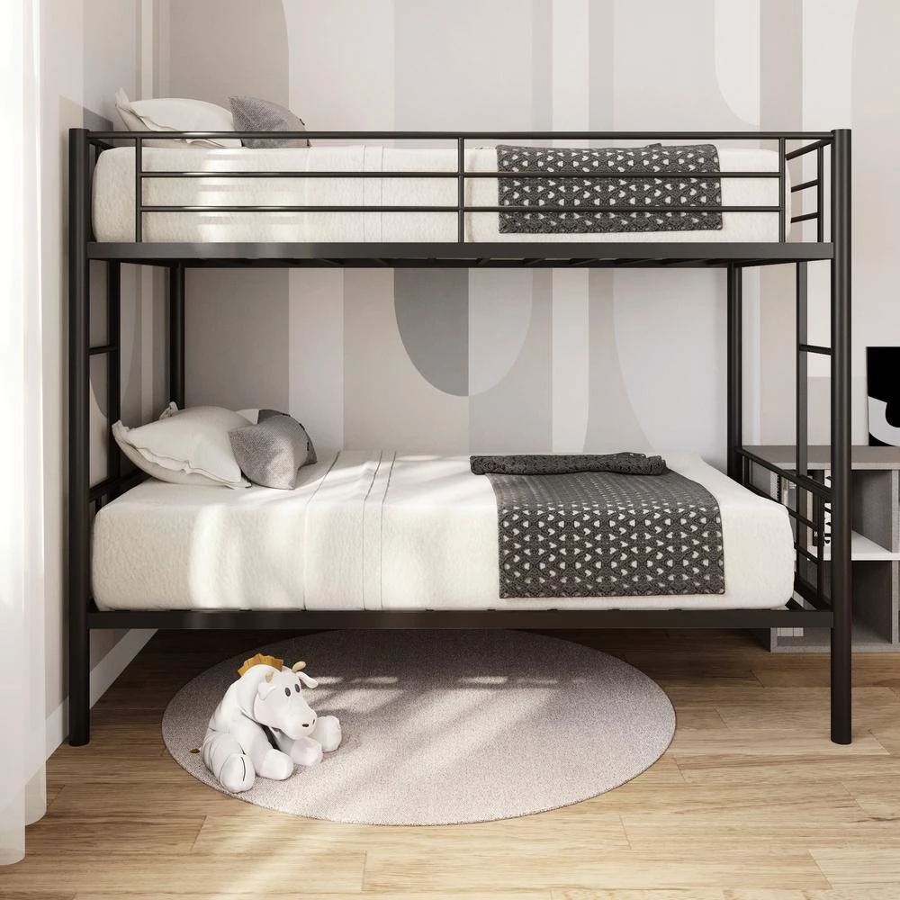 Black Twin Over Twin Metal Bunk Bed Daybed with 2-Side Ladders by Magic Home 4 Black Twin Over Twin Metal Bunk Bed Daybed with 2-Side Ladders by Magic Home - Image 2