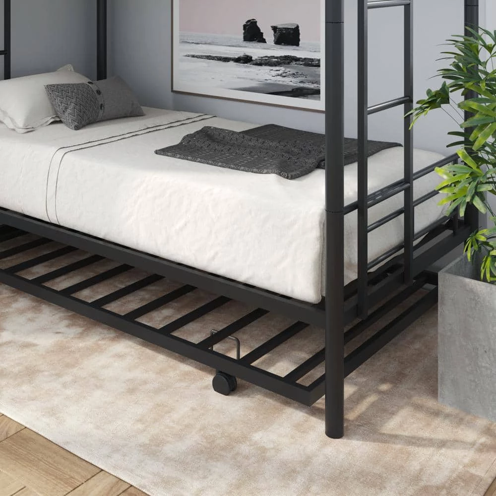 Black Twin Over Twin Bunk Bed With Trundle by Magic Home 9 Black Twin Over Twin Bunk Bed With Trundle by Magic Home - Image 8