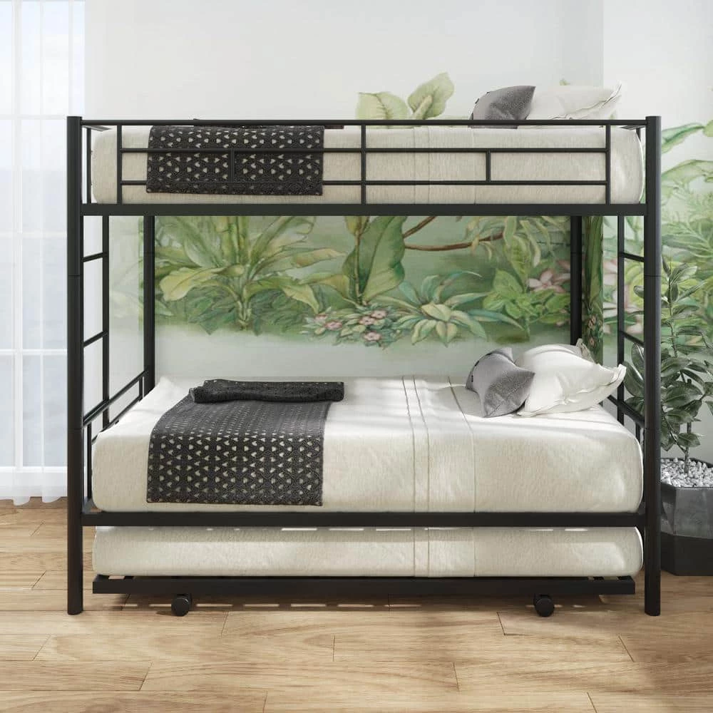 Black Twin Over Twin Bunk Bed With Trundle by Magic Home 3 Black Twin Over Twin Bunk Bed With Trundle by Magic Home - Image 2