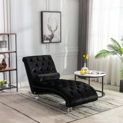 Velvet Black Fabric Chaise Lounge Chair by Magic Home -Cheap Tidoin Store black magic home chaise lounges cs w39538681 4f 1000