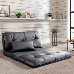 Black PU Leather Adjustable Chaise Lounge with Pillows by Magic Home