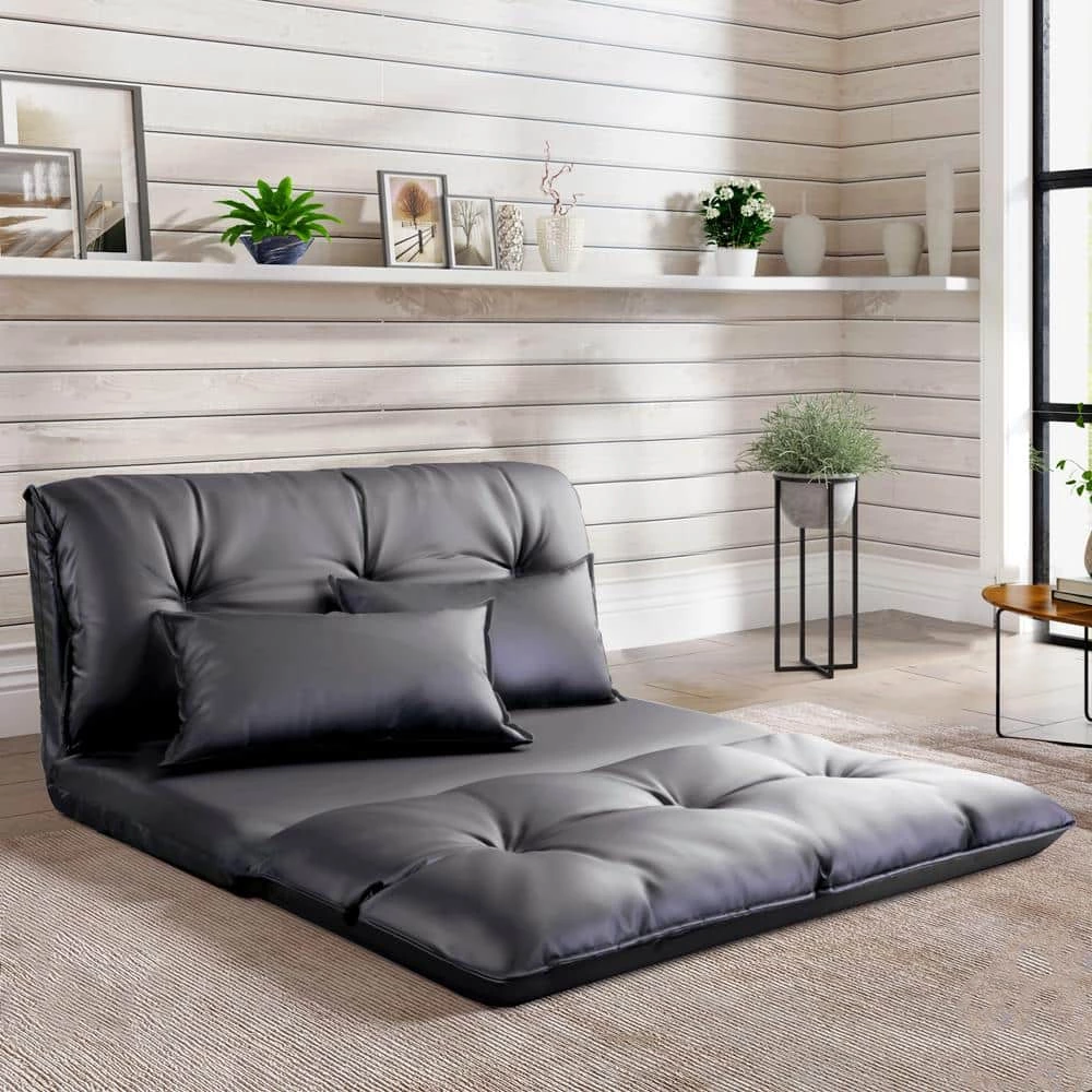 Black PU Leather Adjustable Chaise Lounge with Pillows by Magic Home 3 Black PU Leather Adjustable Chaise Lounge with Pillows by Magic Home