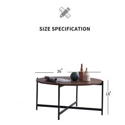 36 in. W Black Metal Frame Modern Round Coffee Table with Walnut Top by Magic Home -Cheap Tidoin Store black magic home coffee tables cs w24714243 4f 1000