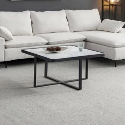 31.5 in. Square Accent Coffee Table,Black Metal Frame with Sintered Stone Tabletop by Magic Home -Cheap Tidoin Store black magic home coffee tables cs wf192554aad 31 1000