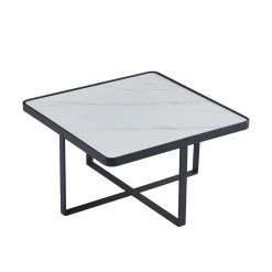 31.5 in. Square Accent Coffee Table,Black Metal Frame with Sintered Stone Tabletop by Magic Home