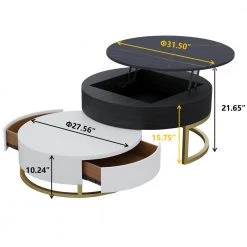 51.9 in. Black Round Storage Top Wood Coffee Table with Storage Lift and Rotatable Drawers by Magic Home -Cheap Tidoin Store black magic home coffee tables mh ct1816bw c3 1000