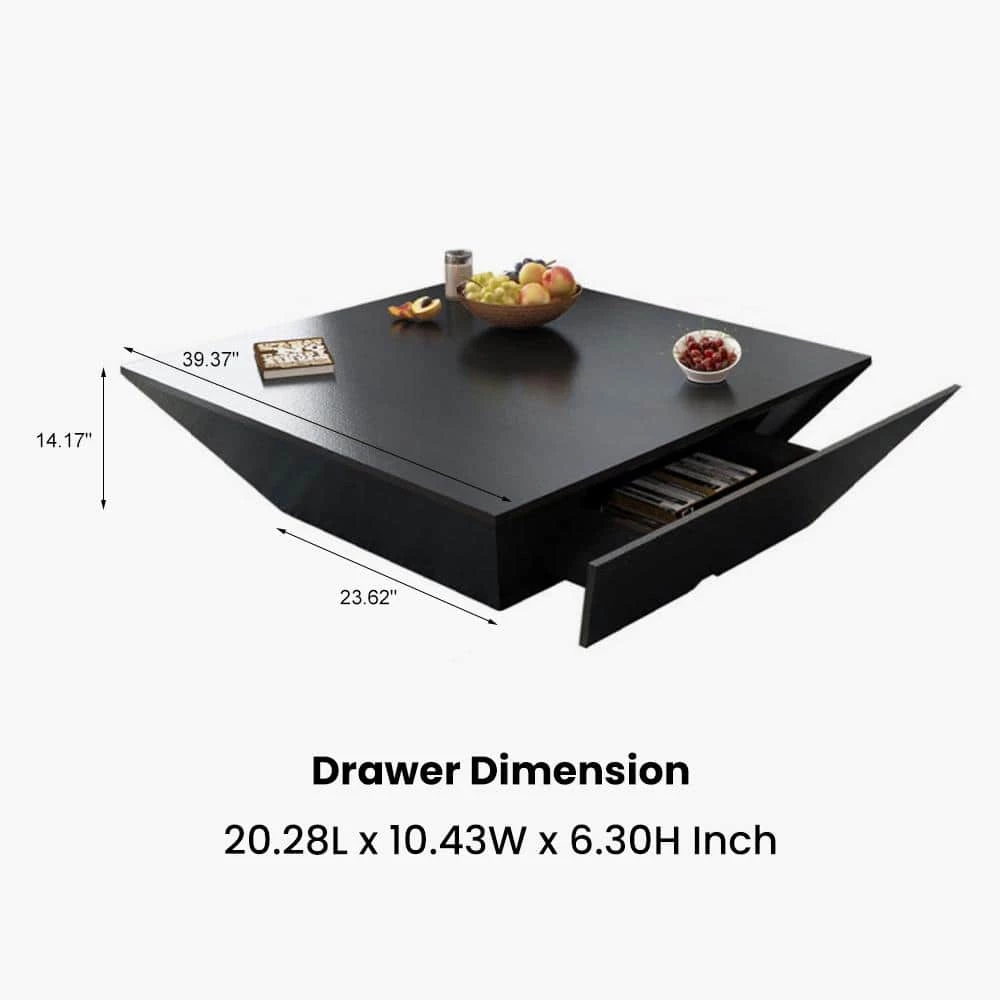 39.37 in. Black Modern Square Storage Wood Coffee Table with Large Soft-Close Drawer by Magic Home 5 39.37 in. Black Modern Square Storage Wood Coffee Table with Large Soft-Close Drawer by Magic Home - Image 3