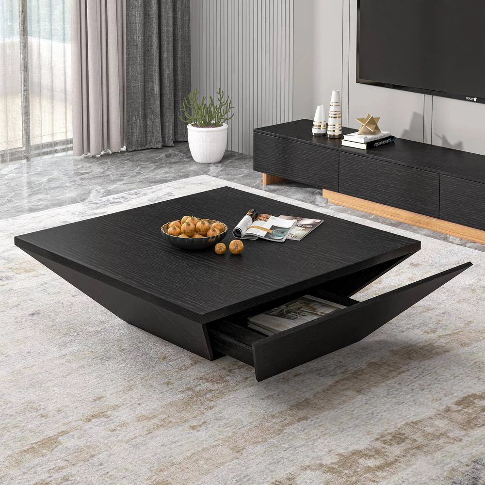 39.37 in. Black Modern Square Storage Wood Coffee Table with Large Soft-Close Drawer by Magic Home 4 39.37 in. Black Modern Square Storage Wood Coffee Table with Large Soft-Close Drawer by Magic Home - Image 2
