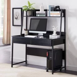 47.24 in. W Rectangular Black MDF Desktop Solid Steel Frame 2-Drawers Computer Desk with Hutch and Bookshelf by Magic Home -Cheap Tidoin Store black magic home computer desks cs wf198284aab 31 1000