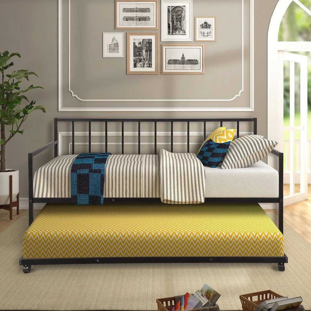 Black Twin Size Metal Daybed with Trundle by Magic Home 7 Black Twin Size Metal Daybed with Trundle by Magic Home - Image 5