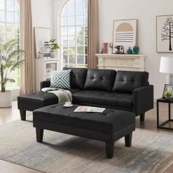 80 in.W Black Faux Leather L-Shape Sectional Sofa Queen Size Bed Sofa Chaise Lounge with Ottoman Bench by Magic Home 15 80 in.W Black Faux Leather L-Shape Sectional Sofa Queen Size Bed Sofa Chaise Lounge with Ottoman Bench by Magic Home -Cheap Tidoin Store black magic home kitchen dining tables cs gs002351aae 31 1000