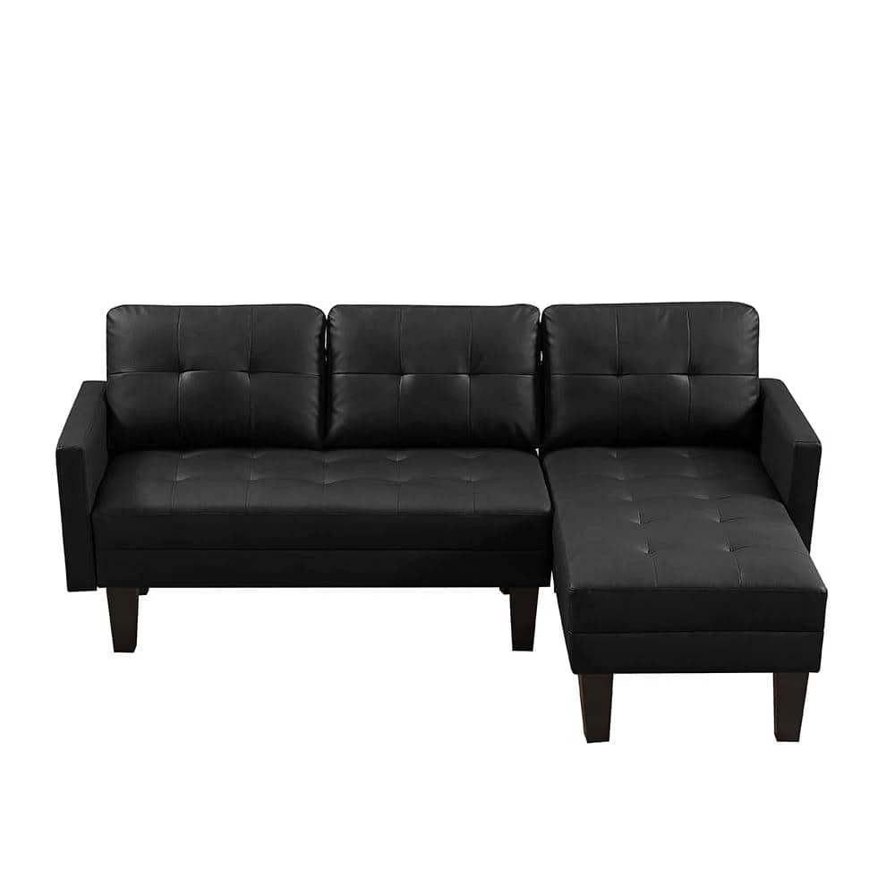 80 in.W Black Faux Leather L-Shape Sectional Sofa Queen Size Bed Sofa Chaise Lounge with Ottoman Bench by Magic Home 6 80 in.W Black Faux Leather L-Shape Sectional Sofa Queen Size Bed Sofa Chaise Lounge with Ottoman Bench by Magic Home - Image 4