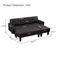 80 in.W Black Faux Leather L-Shape Sectional Sofa Queen Size Bed Sofa Chaise Lounge with Ottoman Bench by Magic Home 11 80 in.W Black Faux Leather L-Shape Sectional Sofa Queen Size Bed Sofa Chaise Lounge with Ottoman Bench by Magic Home -Cheap Tidoin Store black magic home kitchen dining tables cs gs002351aae c3 1000