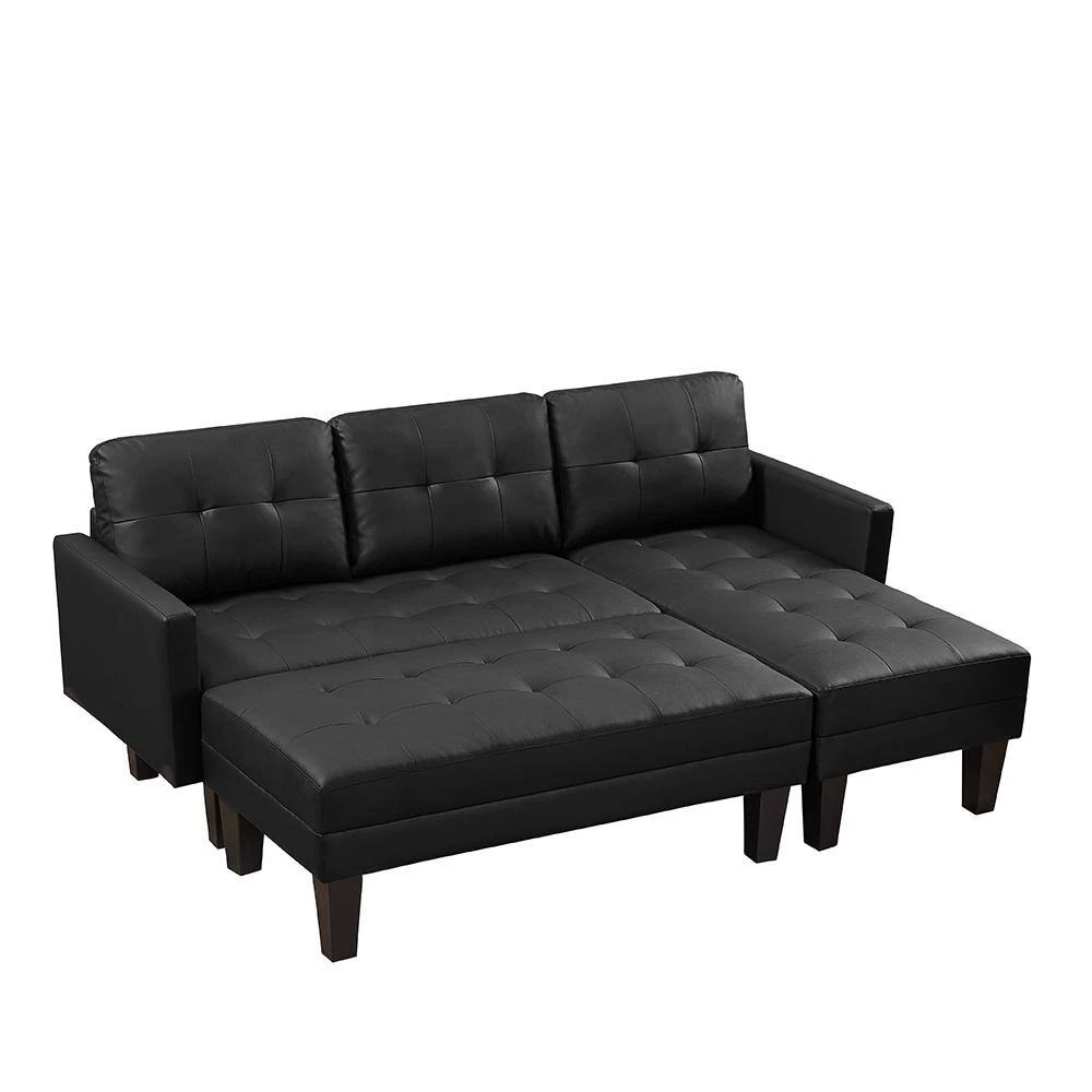 80 in.W Black Faux Leather L-Shape Sectional Sofa Queen Size Bed Sofa Chaise Lounge with Ottoman Bench by Magic Home 4 80 in.W Black Faux Leather L-Shape Sectional Sofa Queen Size Bed Sofa Chaise Lounge with Ottoman Bench by Magic Home - Image 2