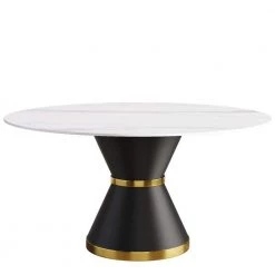 59.05 in. Sintered Stone Round Dining Table with Black Pedestal Legs by Magic Home