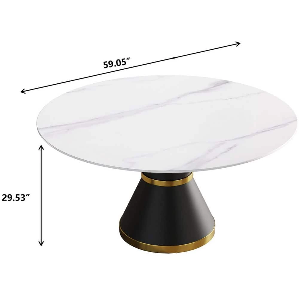 59.05 in. Sintered Stone Round Dining Table with Black Pedestal Legs by Magic Home 5 59.05 in. Sintered Stone Round Dining Table with Black Pedestal Legs by Magic Home - Image 3