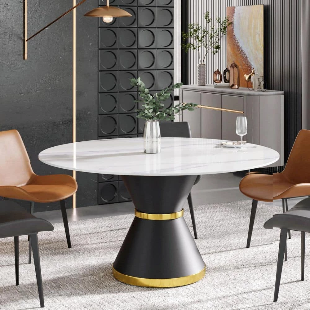 59.05 in. Sintered Stone Round Dining Table with Black Pedestal Legs by Magic Home 4 59.05 in. Sintered Stone Round Dining Table with Black Pedestal Legs by Magic Home - Image 2
